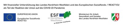 Logo ESF/MAGS "Mit finanzieller Unterstützung des Landes Nordrhein-Westfalen und des Europäischen Sozialfonds"